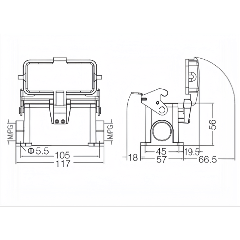 金属外壳 封底下壳 H16B-SF-1L-M25-2M25-PG21-2PG21 尺寸.png