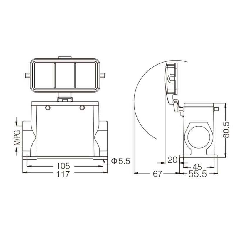 金属外壳 封底下壳 高结构 H16B-SFH-4B-M32-2M25-2M32-PG21-2PG21-PG29-2PG29 尺寸.png
